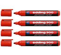 edding 300 Marqueur permanent - rouge - 10 stylos - pointe ronde 1,5-3 mm - sèche vite, résiste à l'eau et aux frottements - pour carton, plastique, bois, métal, verre
