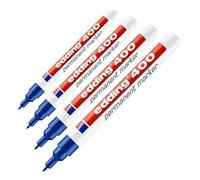 Edding 400 Marqueur permanent - bleu - 1 stylo - pointe ronde fine 1 mm - sèche vite, résiste à l'eau et aux frottements - pour carton, plastique, bois, métal, verre (Lot de 4)