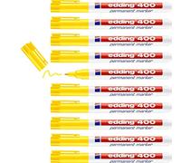 edding 400 Marqueur permanent - jaune - 10 stylos - pointe ronde fine 1 mm - sèche vite, résiste à l'eau et aux frottements - pour carton, plastique, bois, métal, verre