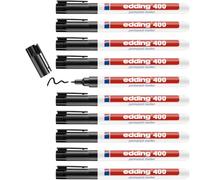 edding 400 Marqueur permanent - noir - 10 stylos - pointe ronde fine 1 mm - sèche vite, résiste à l'eau et aux frottements - pour carton, plastique, bois, métal, verre