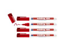 edding 400 Marqueur permanent - rouge - 4 stylos - pointe ronde fine 1 mm - sèche vite, résiste à l'eau et aux frottements - pour carton, plastique, bois, métal, verre