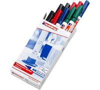 edding 404 Marqueur permanent - noir, rouge, bleu, vert - 10 stylos - pointe ronde fine,75 mm - sèche vite, résiste à l'eau et aux frottements - pour carton, plastique, bois, métal, verre