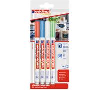 edding Marqueur craie liquide 4085 1–2 mm pointe ogive – lot 4 (bleu, vert fluorescent, rouge, blanc)