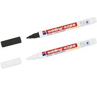 edding 4085 Marqueur à craie - Pointe ogive 1-2 mm - Feutre à craie fine effaçable pour tableau noir - Pour écrire sur fenêtres, verre, miroirs - Marqueur tableau avec couleurs opaques (1 blanc et 1