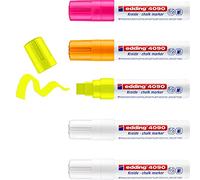 Edding 4090 Marqueur craie liquide - blanc jaune orange rose (fluorescent) - étui de 5-4-15mm - feutre craie effacable pour écrire sur les vitres,le verre - feutre craie ardoise aux couleurs opaques