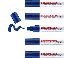 edding 4090 Marqueur craie liquide - bleu - 5 feutres craie liquide - pointe biseautée 4-15 mm - feutre craie effacable pour écrire sur les vitres,le verre - feutre craie ardoise aux couleurs opaques