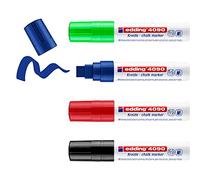 Edding 4090 Marqueur craie liquide - noir, rouge, bleu, vert clair - étui de 4-4-15 mm - feutre craie effacable pour écrire sur les vitres,le verre - feutre craie ardoise aux couleurs opaques