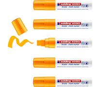edding 4090 Marqueur craie liquide - orange fluorescent - 5 feutres craie liquide - 4-15 mm - feutre craie effacable pour écrire sur les vitres,le verre - feutre craie ardoise aux couleurs opaques