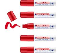 Edding 4090 Marqueur craie liquide - rouge - 5 feutres liquides - pointe biseautée 4-15 mm - feutre craie effacable pour écrire sur les vitres,le verre - feutre ardoise aux couleurs opaques