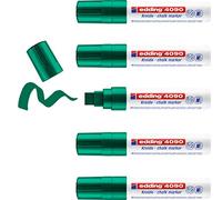 Edding 4090 Marqueur Liquide - Vert - 5 Feutres Liquides - Pointe Biseautée 4-15 mm - Effaçable sur Vitres et Verre - Ardoise aux Couleurs Opaques