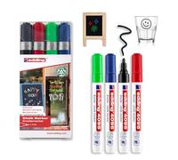 Edding 4095 Marqueur craie liquide - noir, rouge, bleu, vert - étui de 4-2-3 mm - feutre craie effacable pour écrire sur les vitres,le verre - feutre craie ardoise aux couleurs opaques
