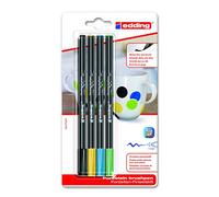 Edding 4200 Feutre pointe pinceau pour porcelaine - multi-couleur - 4 stylos - pointe pinceau 1-4mm - peindre et décorer la céramique, porcelaine - va au lave-vaisselle, encre opaque, séchage rapide