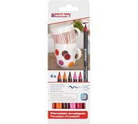 Edding 4200 Feutre pointe pinceau pour porcelaine - multi-couleur - 6 stylos - pointe pinceau 1-4 mm - peindre et décorer la céramique, porcelaine - va au lave-vaisselle, encre opaque, séchage rapide