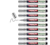 edding 50 EcoLine Marqueur peinture - argent - paquet de 10 - pointe ogive 2-3 mm - encre à base d'eau, Très opaque & Imperméable - crayon pour le verre, la pierre, le bois, le plastique et le papier