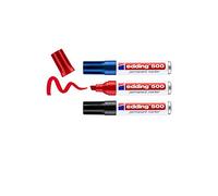 edding 500 Marqueur permanent - multicolore - 3 stylos - pointe biseautée 2-7 mm - sèche vite, résiste à l'eau et aux frottements - pour carton, plastique, bois, métal, verre