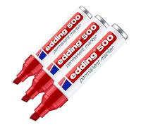 Edding 500 Marqueur permanent - rouge - 1 stylo - pointe biseautée 2-7 mm - sèche vite, résiste à l'eau et aux frottements - pour carton, plastique, bois, métal, verre (Lot de 3)