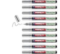 edding 51 EcoLine Marqueur peinture - argent - paquet de 10 - pointe ogive 1-2 mm - encre à base d'eau, Très opaque & Imperméable - crayon pour le verre, la pierre, le bois, le plastique et le papier