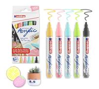 Edding 5100 Marqueur acrylique - jaune, bleu, vert, rose, gris - 5 couleurs (pastel) - pointe ronde 2-3 mm - peinture acrylique pour la toile, le bois et la pierre - stylos imperméables