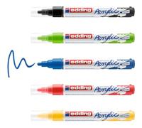 Edding 5100 Marqueur acrylique - noir, rouge, bleu, jaune, vert jaune - 5 couleurs (basiques) - pointe ronde 2-3 mm - peinture acrylique pour la toile, le bois et la pierre - stylos imperméables