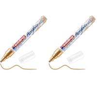 Edding 5100 Marqueur acrylique - or - 1 feutre imperméable - pointe ronde moyenne 2-3 mm - peinture pour peindre sur la toile, le papier kraft, le bois et la pierre (Lot de 2)