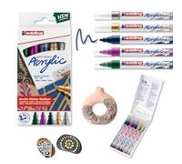 Edding 5100 Marqueur acrylique - vert, violet, bleu, argent, or - 5 couleurs (festives) - pointe ronde 2-3 mm - peinture acrylique pour la toile, le bois et la pierre - stylos imperméables