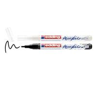 Edding 5300 Acrylic, lot de 2 - noir et blanc - 2 marqueurs acryliques résistants à l'eau - pointe fine ronde 1-2 mm - stylos acryliques pour contours et détails - peinture sur toile, terre cuite