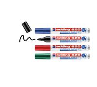 Edding 620 Marqueur pour tableaux blancs - multi-couleur - 4 stylos - pointe ronde 1,5-3 mm - feutre effaçable - pour tableaux blanc, magnétique, mémo et chevalet de conférence - rechargeable