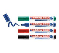 Edding 663 Marqueur Pour Tableaux Blancs - Multi-Couleur - Étui De 4 Stylos - Pointe Biseautée 1-5mm - Feutre Effaçable - Pour Tableaux Blanc, Magnétique, Mémo Et Chevalet De Conférence - Rechargeable