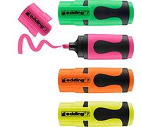 Edding 7 Mini-surligneur - couleurs néon - étui de 4 surligneurs - pointe biseautée 1-3 mm - petits surligneurs aux couleurs tendance - pour les bullet journals, l'école, l'université ou le bureau