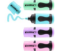 Edding 7 Mini-surligneur - couleurs pastel - étui de 4 surligneurs - pointe biseautée 1-3 mm - petits surligneurs aux couleurs tendance - pour les bullet journals, l'école, l'université ou le bureau