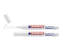 edding 750 Marqueur peinture brillante - blanc - 2 feutres peinture brillante - pointe ronde 2-4mm - pour dessin, coloriage, scrapbooking - étanche, très opaque