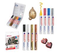 Edding 750 Marqueur peinture brillante - noir, jaune, rose, bleu clair, blanc, or, argent, cuivre - 8 stylos - pointe ronde 2-4mm - pour dessin, coloriage, scrapbooking - étanche, très opaque