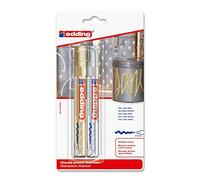 Edding 750 Marqueur peinture brillante - or, argent - 2 feutres peinture brillante - pointe ronde 2-4mm - pour dessin, coloriage, scrapbooking - étanche, très opaque