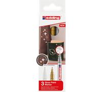 edding 751 Marqueur peinture brillante - blanc, or, argent (métallisé) - 3 feutres peinture brillante - pointe ronde 1-2mm - pour dessin, coloriage, scrapbooking - étanche, très opaque
