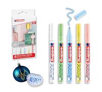 Edding 751 Marqueur peinture brillante - blanc, jaune, vert, rose, bleu (pastel) - 5 feutres peinture brillante - pointe ronde 1-2mm - pour dessin, coloriage, scrapbooking - étanche, très opaque