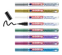 Edding 751 Marqueur peinture brillante - noir blanc or argent bleu vert violet rose (métallisé) - 8 stylos - pointe ronde 1-2mm - pour dessin, coloriage, scrapbooking - étanche, très opaque