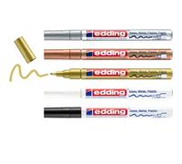 Edding 751 Marqueur peinture brillante - noir, blanc, or, argent, cuivre - 5 feutres peinture brillante - pointe ronde 1-2mm - pour dessin, coloriage, scrapbooking - étanche, très opaque