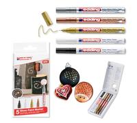 Edding 780 Marqueur peinture brillante -noir blanc or argent cuivre (métallisé) - 5 feutres peinture brillante - pointe extra fine,8 mm - pour dessin, coloriage, scrapbooking - étanche, très opaque