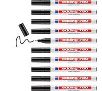 Edding 780 marqueur peinture - noir - 10 stylos - pointe ronde,8 mm - marqueur de peinture pour l'étiquetage du métal, verre, roche ou du plastique - résistant à la chaleur, permanent et étanche