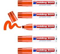 Edding 800 Marqueur permanent - orange - 5 stylos - pointe biseautée 4-12 mm - pour des marquages larges - sèche vite, résiste à l'eau et aux frottements - pour carton, plastique, bois, métal, verre