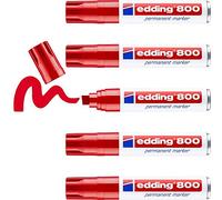 Edding 800 Marqueur permanent - rouge - 5 stylos - pointe biseautée 4-12 mm - pour des marquages larges - sèche vite, résiste à l'eau et aux frottements - pour carton, plastique, bois, métal, verre
