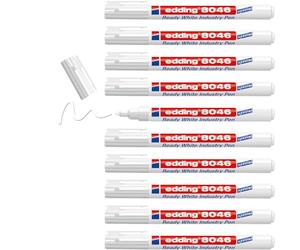 edding 8046 Feutre blanc industrie prêt à l'emploi - blanc - 10 stylos - pointe ogive 1-3mm -Marqueur permanent opaque pour le marquage et l'étiquetage du métal, du verre, de la pierre ou du plastique