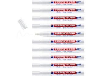 edding 8050 marqueur pour pneus - blanc - 10 stylos - pointe ogive 2-4 mm - pour le marquage des pneus et autres surfaces en caoutchouc, utilisation intérieure et extérieure, résistant à l'eau