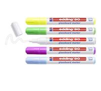 edding 90 Marqueur pour tableaux en verre - multi-couleur (lumière) - étui de 5 stylos - pointe ronde 2-3 mm - marqueurs effaçables pour vitres - pour vitres, tableaux - effaçables à sec