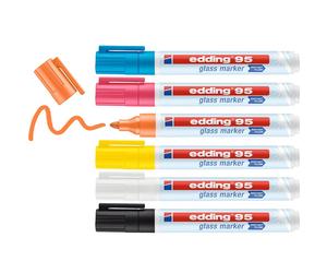 edding 95 glass marker - multi-colored - 6 glass pens - round nib 1.5-3 mm - was