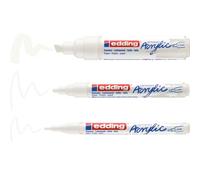 edding Lot de 3 marqueurs acryliques blancs - 3 marqueurs de peinture acrylique imperméables - Pointe fine, moyenne et large - Stylo de peinture acrylique pour dessiner sur toile, papier d'art et bois