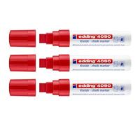 EDDING Lot de 3 Marqueurs Craie Liquide 4090 Verre Fenêtre Ardoise Rouge Pointe Biseautée 4-15 mm