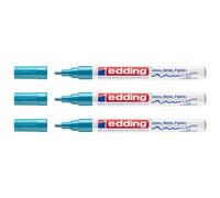 Edding Lot De 3 Marqueurs Peinture Brillante 751 Bleu Clair Pointe Ronde 1-2 Mm