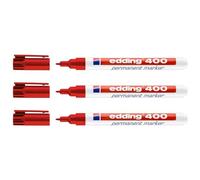 EDDING Lot de 3 Marqueurs Permanent 400 Rouge Pointe Fine 1 mm