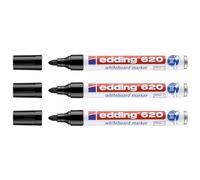 EDDING Lot de 3 Marqueurs pour Tableaux blancs 620 Noir Corps Alu Pointe Ronde 1,5-3 mm